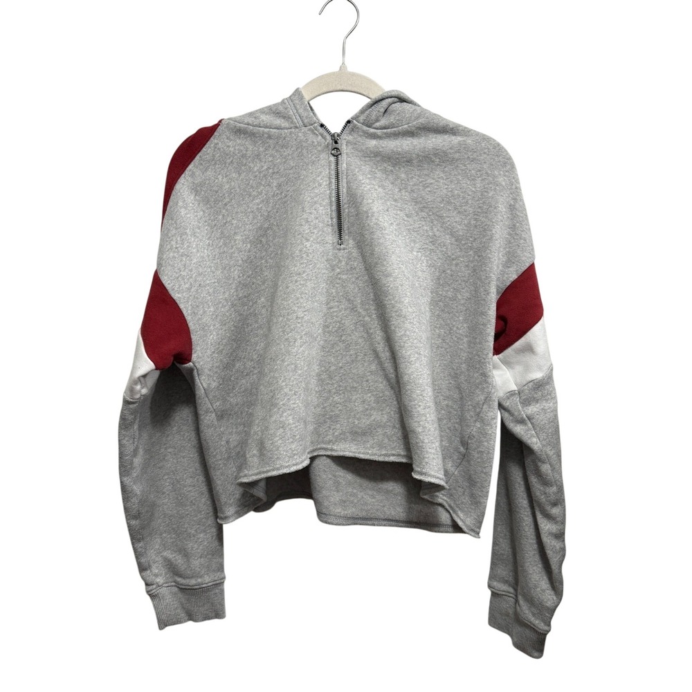 American Eagle Outfitters Gray Cropped Quarter Zip Hoodie‎ Colorblock Women's L